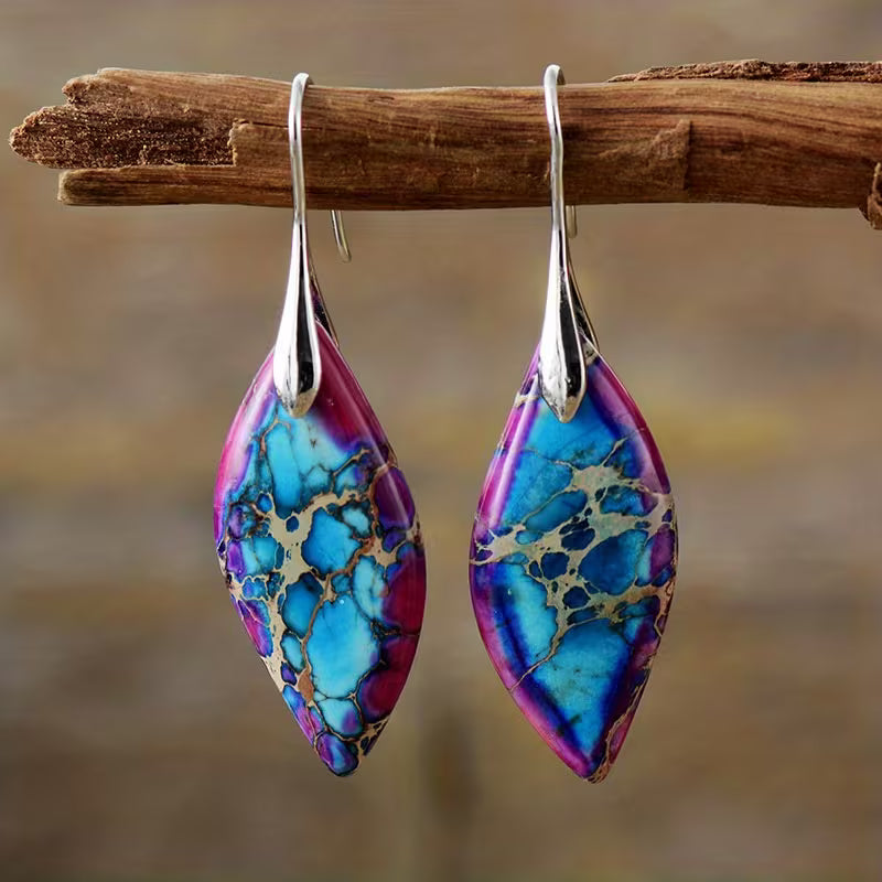 Boucles d'oreilles pendantes en forme de feuille en pierre naturelle