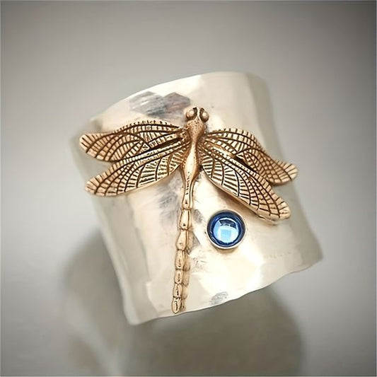 Bague Argent Libellule Dorée Vintage