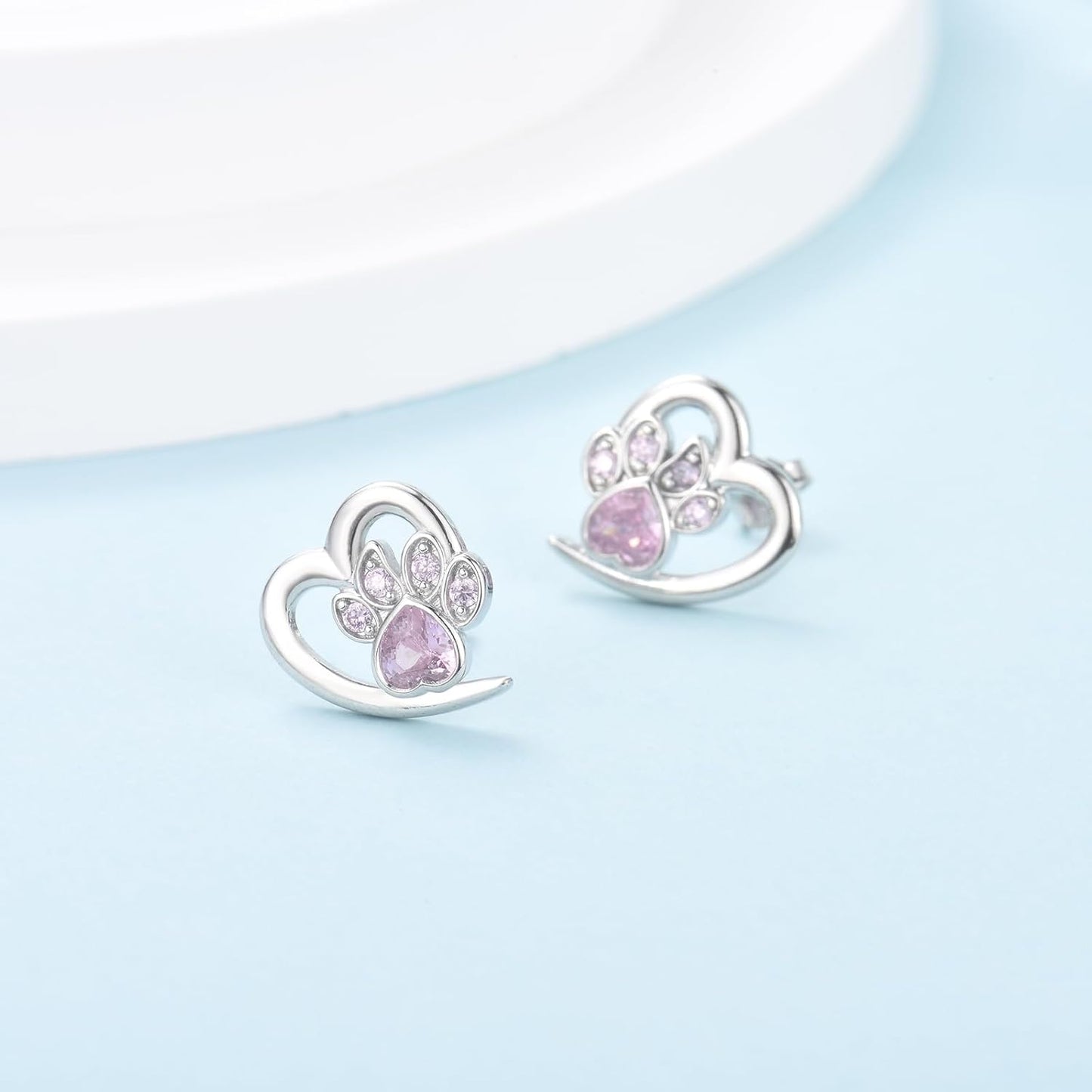 Boucles d'oreilles Patte et Cœur avec Zircone