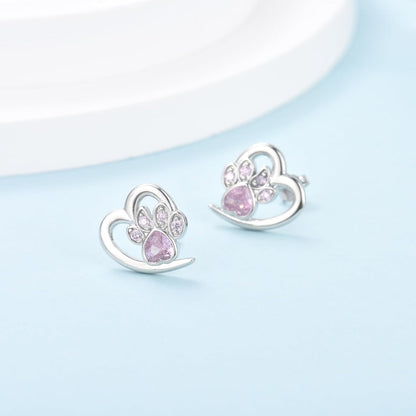 Boucles d'oreilles Patte et Cœur avec Zircone