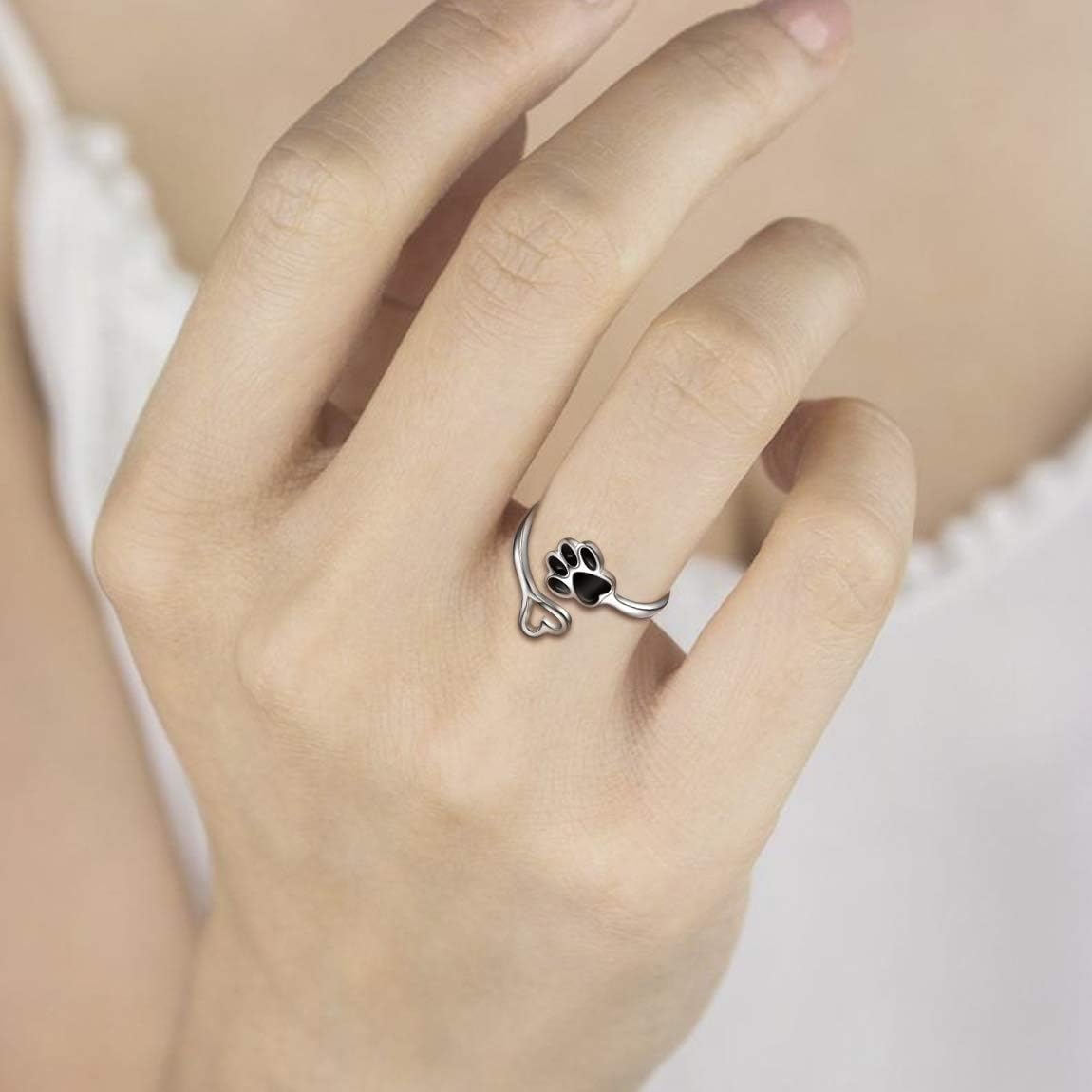 Bague Patte et Cœur Faite Main – Argent Sterling 925 Réglable