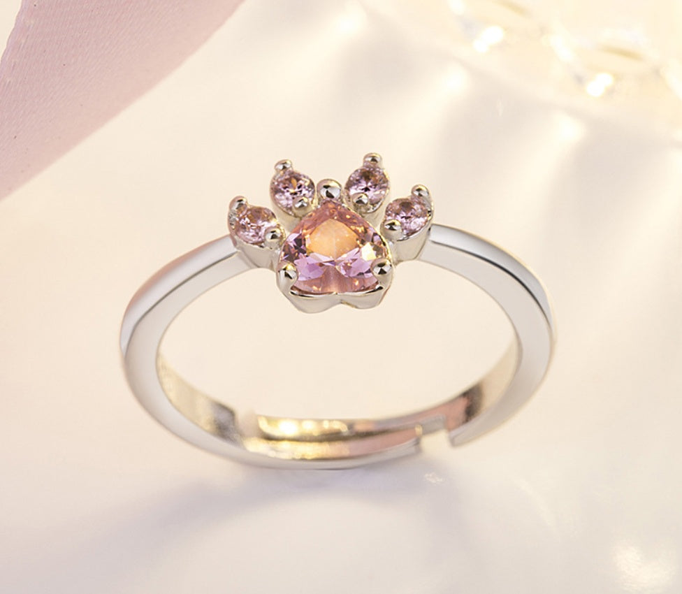 Coffret Bijou Or Rose Patte – 4 Pièces avec Cœur Zircone (Bague, Collier, Boucles d'oreilles, Bracelet)