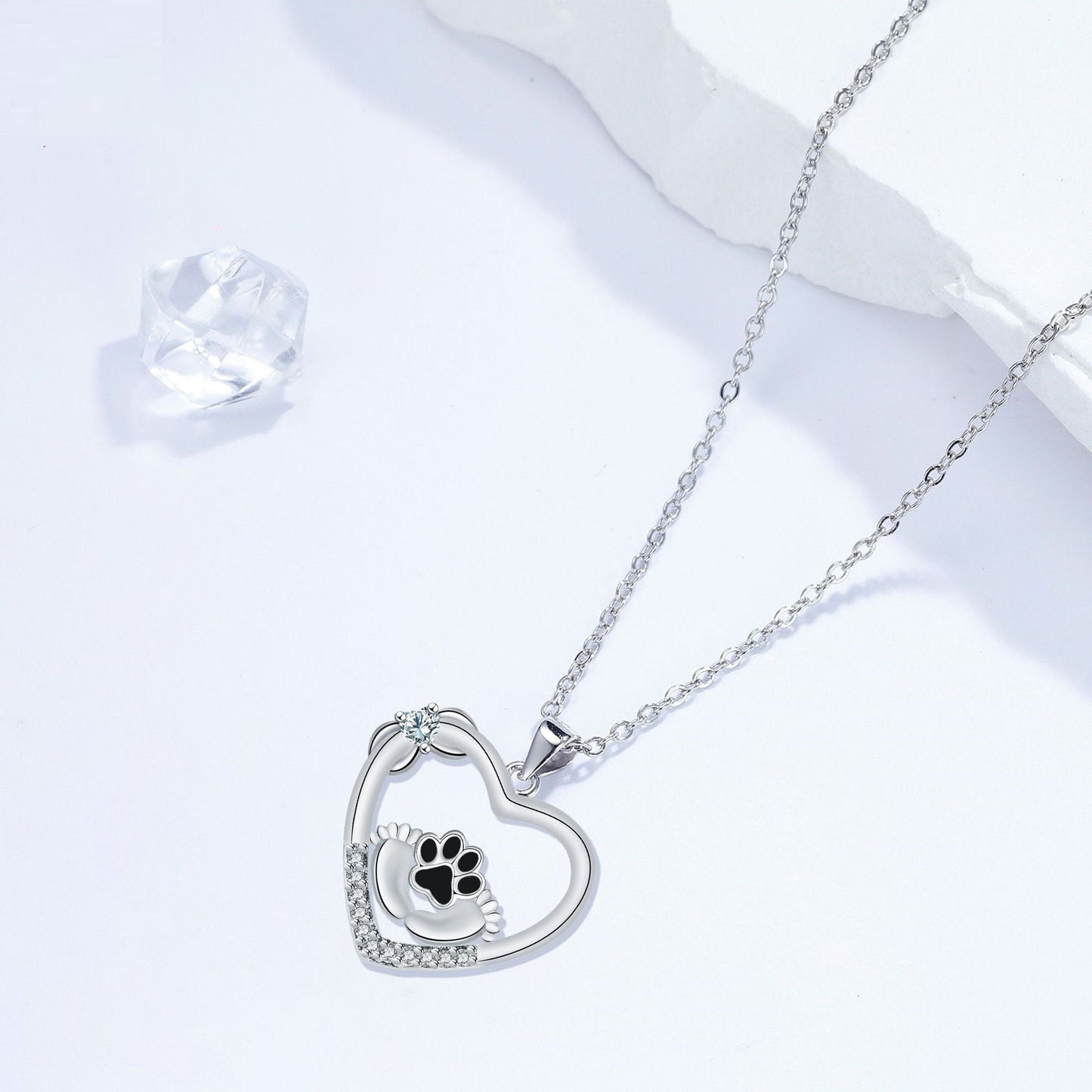 Collier Petites Pattes Empreinte Chien et Zircone