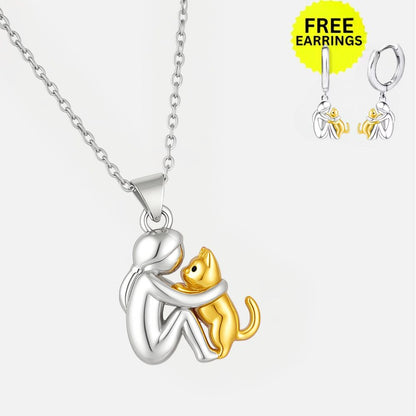 Collier Pendentif Câlin Chat avec Boucles d'oreilles Offertes – Offre à Durée Limitée