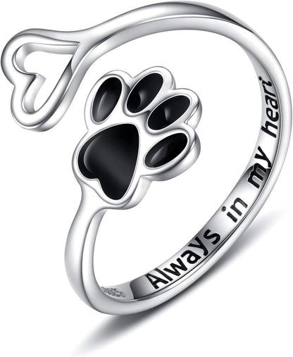 Bague Patte et Cœur Faite Main – Argent Sterling 925 Réglable