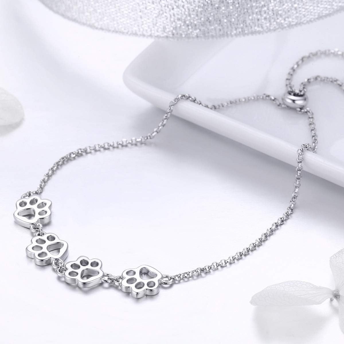 Bracelet Empreinte Patte en Argent Sterling – Taille Réglable