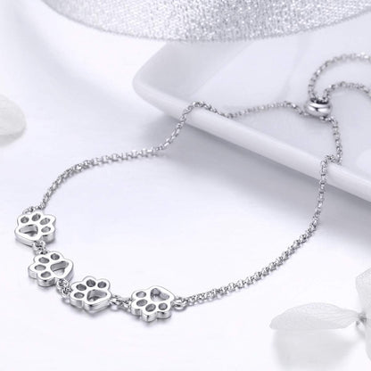 Bracelet Empreinte Patte en Argent Sterling – Taille Réglable