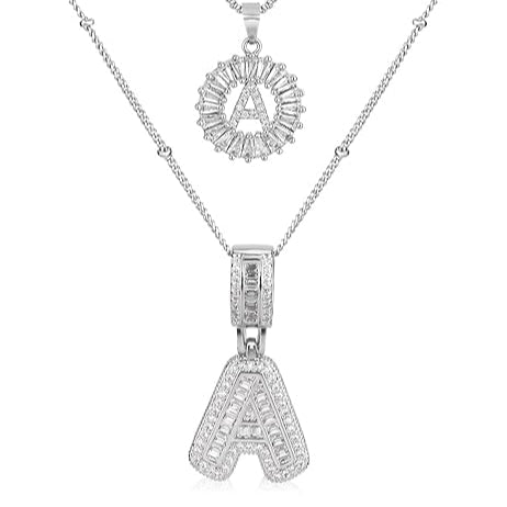 Ensemble de Collier à Lettre Initiale Pave | Or Blanc