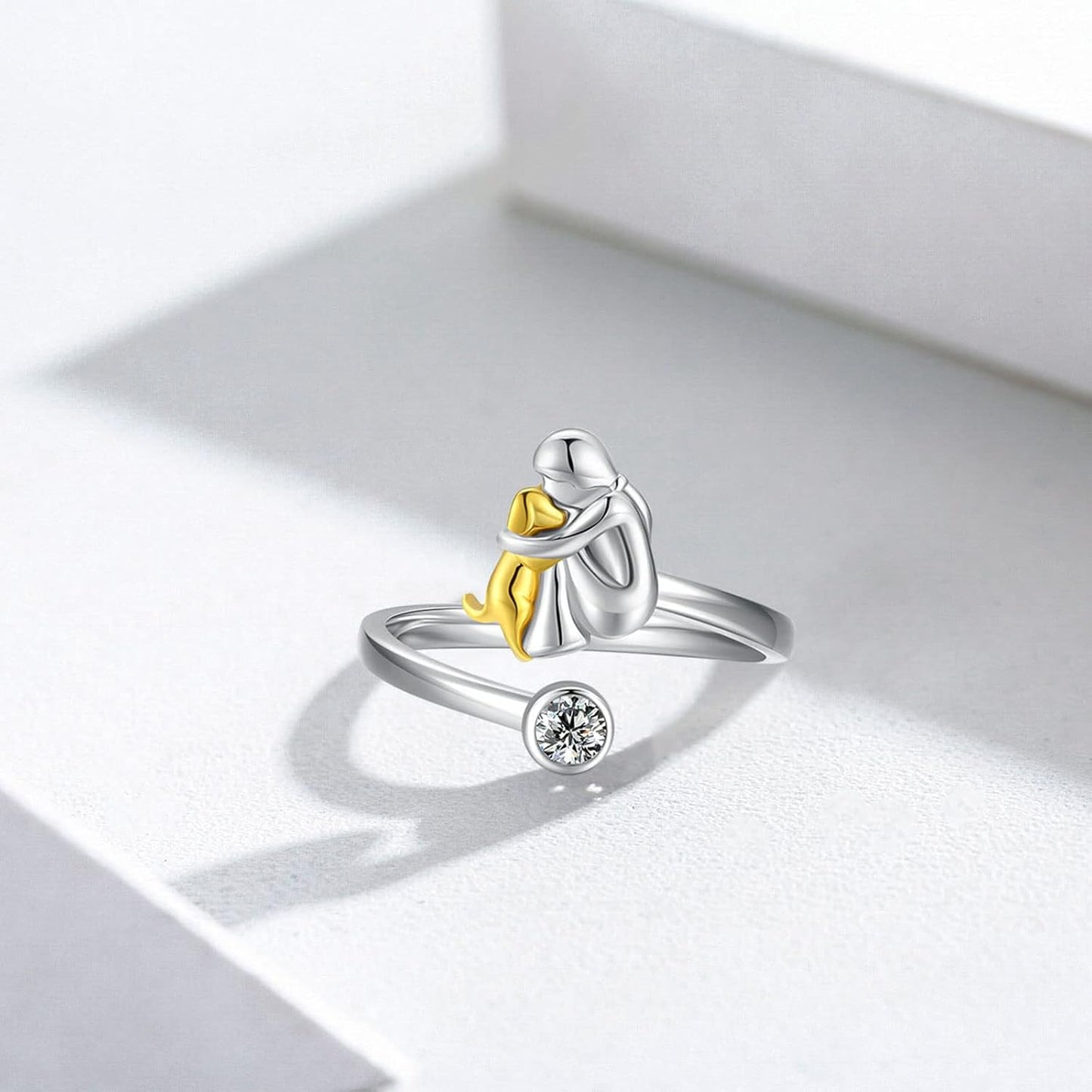 Bague Chien en Argent Sterling 925 avec Zircone – Réglable & Faite Main