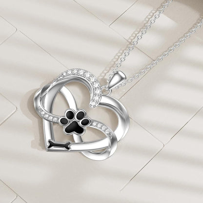 Collier Cœur Infini et Patte en Argent Sterling 925 avec Zircone