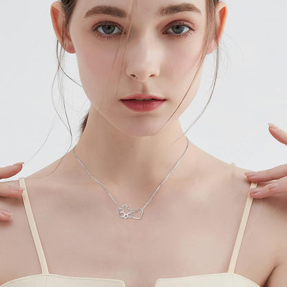 Collier Empreinte Patte en Argent Sterling – Pendentif Cristal Cœur