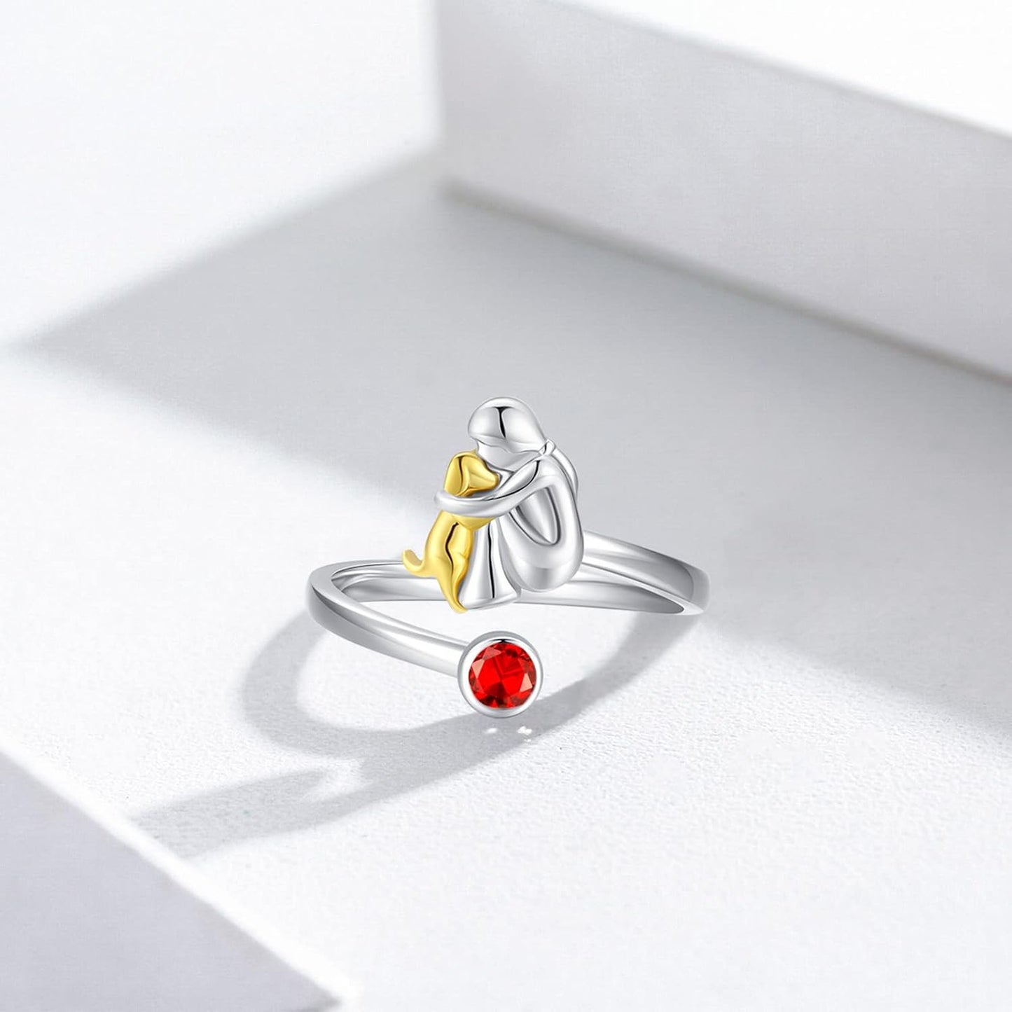 Bague Chien et Fille en Argent Sterling – Réglable et Symbolique