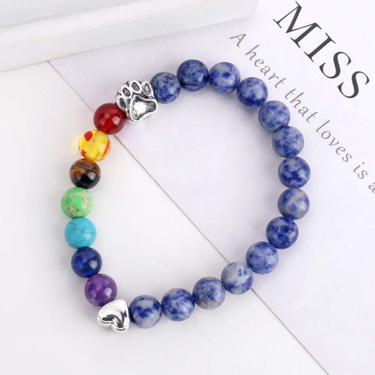 Bracelet Commémoratif Arc-en-Ciel – Cadeau de Perte d'Animal de Compagnie Perles 7 Chakras