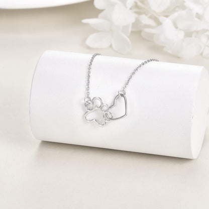 Collier Empreinte Patte en Argent Sterling – Pendentif Cristal Cœur
