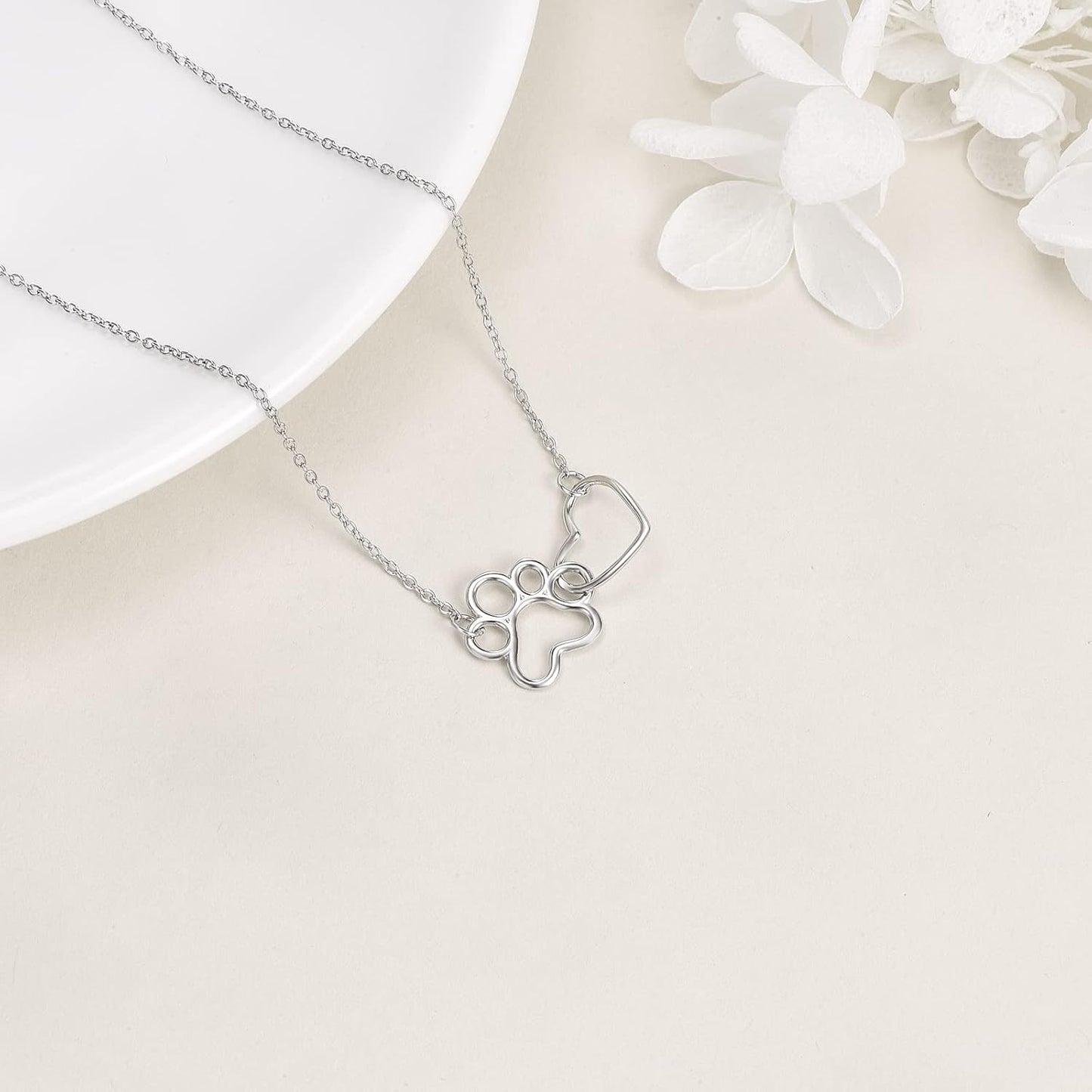 Collier Empreinte Patte en Argent Sterling – Pendentif Cristal Cœur