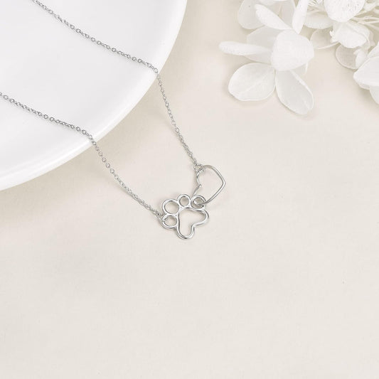 Collier Empreinte Patte en Argent Sterling – Pendentif Cristal Cœur