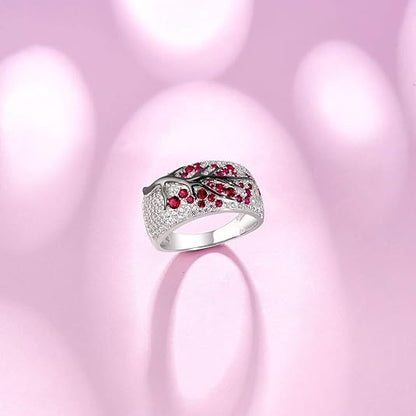 Ruby Blossom Tree Bague | Or Blanc