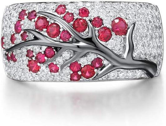 Ruby Blossom Tree Bague | Or Blanc
