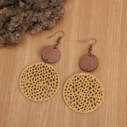 Boucles d'oreilles pendantes bohèmes rétro en bois et cuir