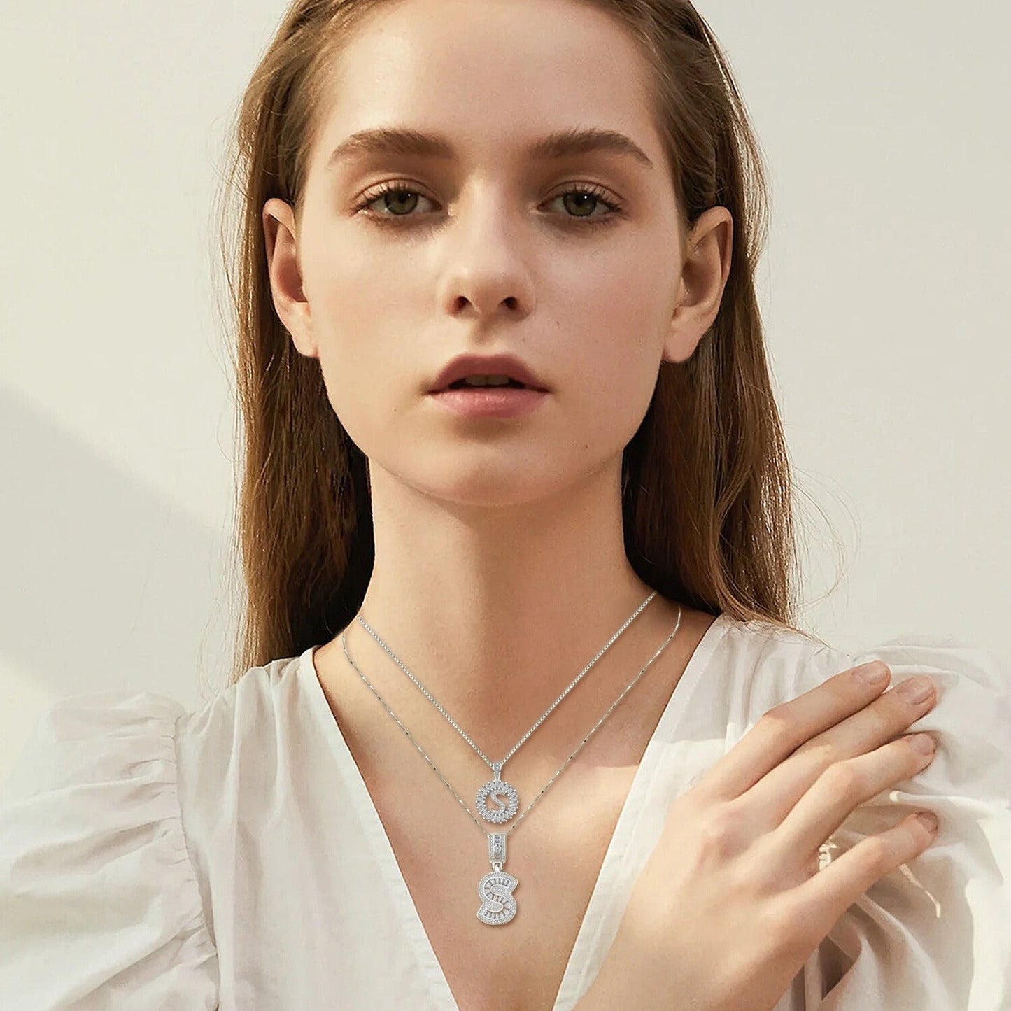 Ensemble de Collier à Lettre Initiale Pave | Or Blanc