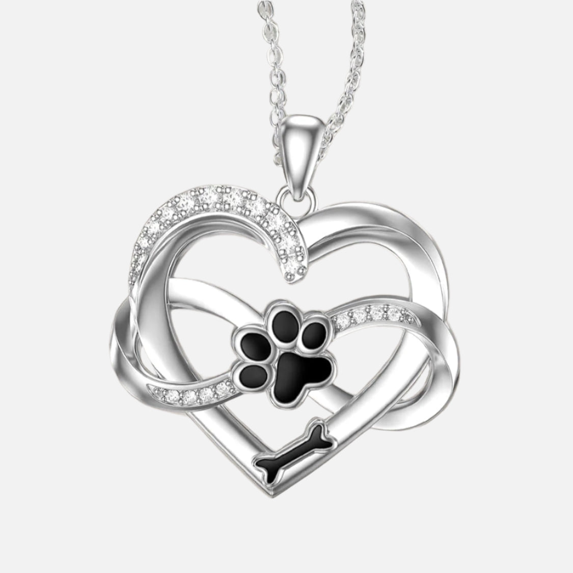 Collier Cœur Infini et Patte en Argent Sterling 925 avec Zircone