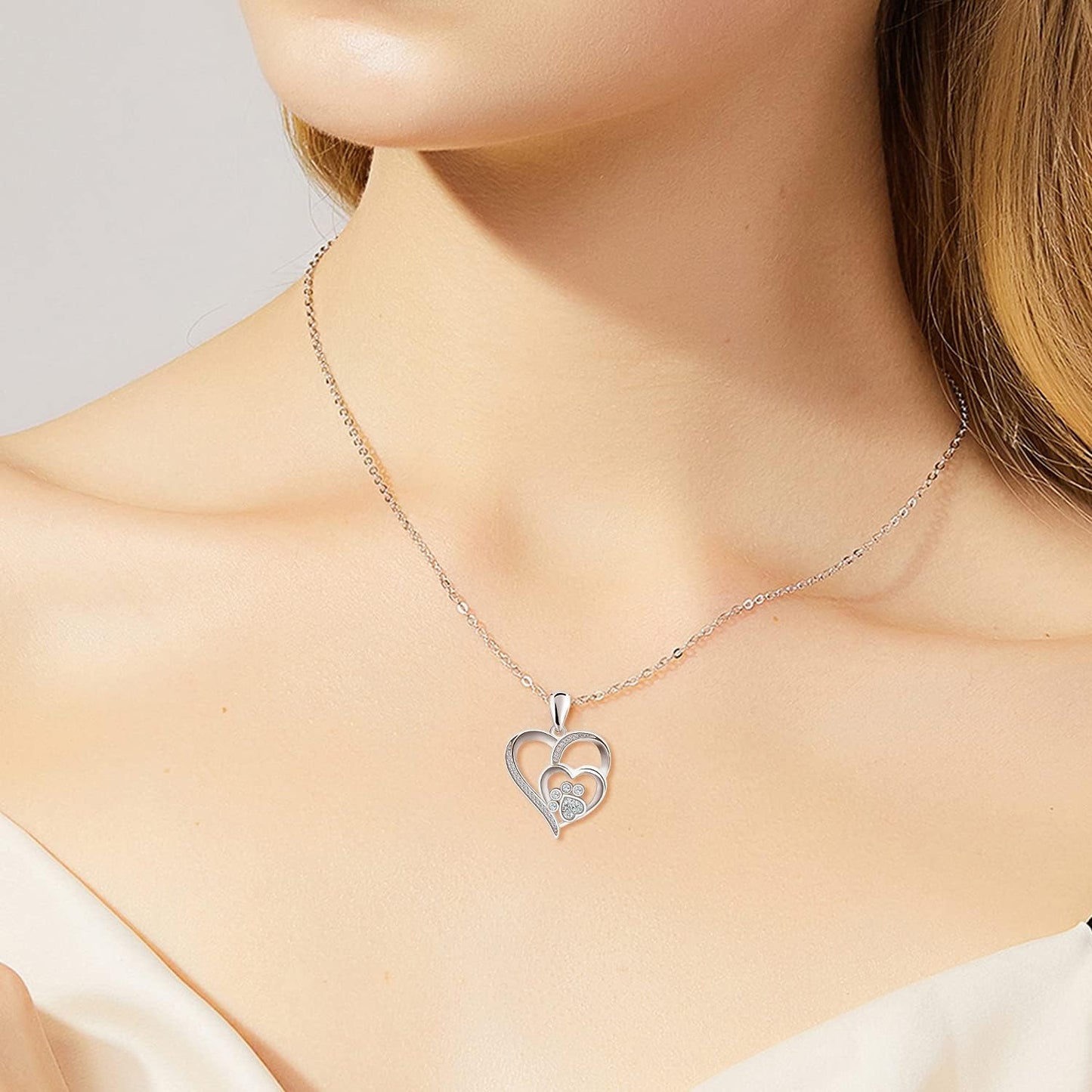 Collier Patte et Cœur en Argent Sterling avec Zircone