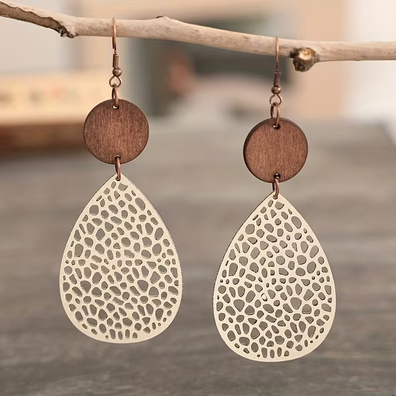 Boucles d'oreilles pendantes en cuir style vintage avec découpe