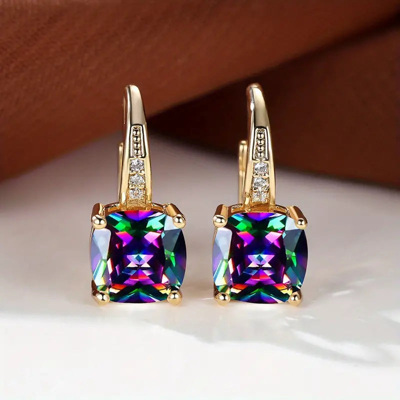 Boucles d'oreilles cercles en pierre de saphir mystique | Or