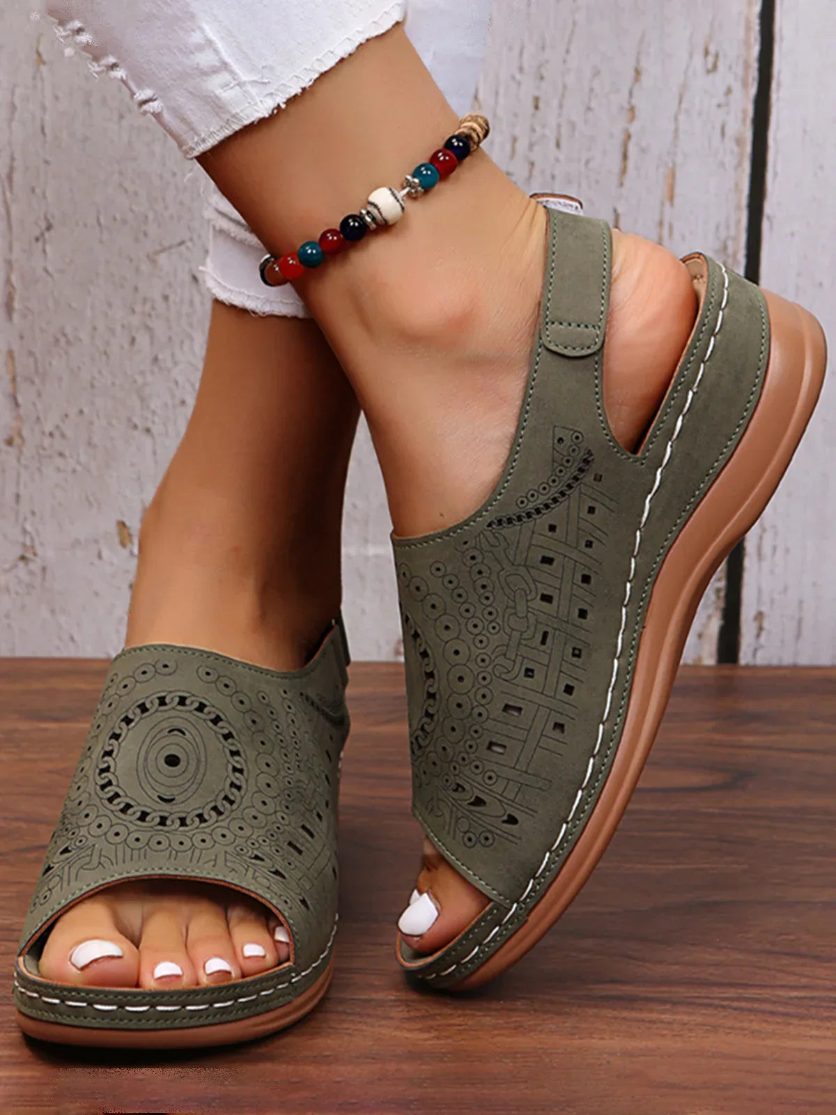 Laura – Sandales vintage avec imprimé ethnique pour femme