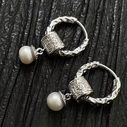 Boucles d'oreilles pendantes avec perles et filigrane plaquées en argent 925