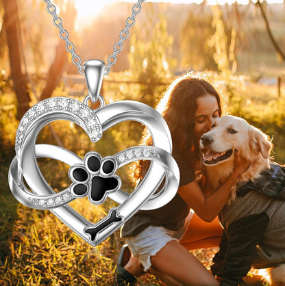 Collier Cœur Infini et Patte en Argent Sterling 925 avec Zircone