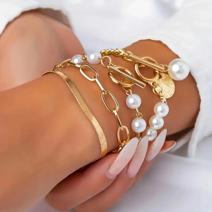 Set de Bracelets Chic Gold 4 pièces - Serpent, Perles et Maillons | Or