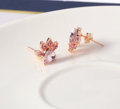 Coffret Bijou Or Rose Patte – 4 Pièces avec Cœur Zircone (Bague, Collier, Boucles d'oreilles, Bracelet)