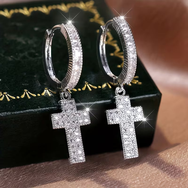 Boucles d'oreilles Croix argent zirconium