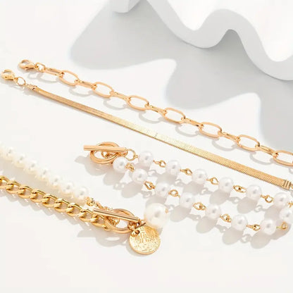 Set de Bracelets Chic Gold 4 pièces - Serpent, Perles et Maillons | Or