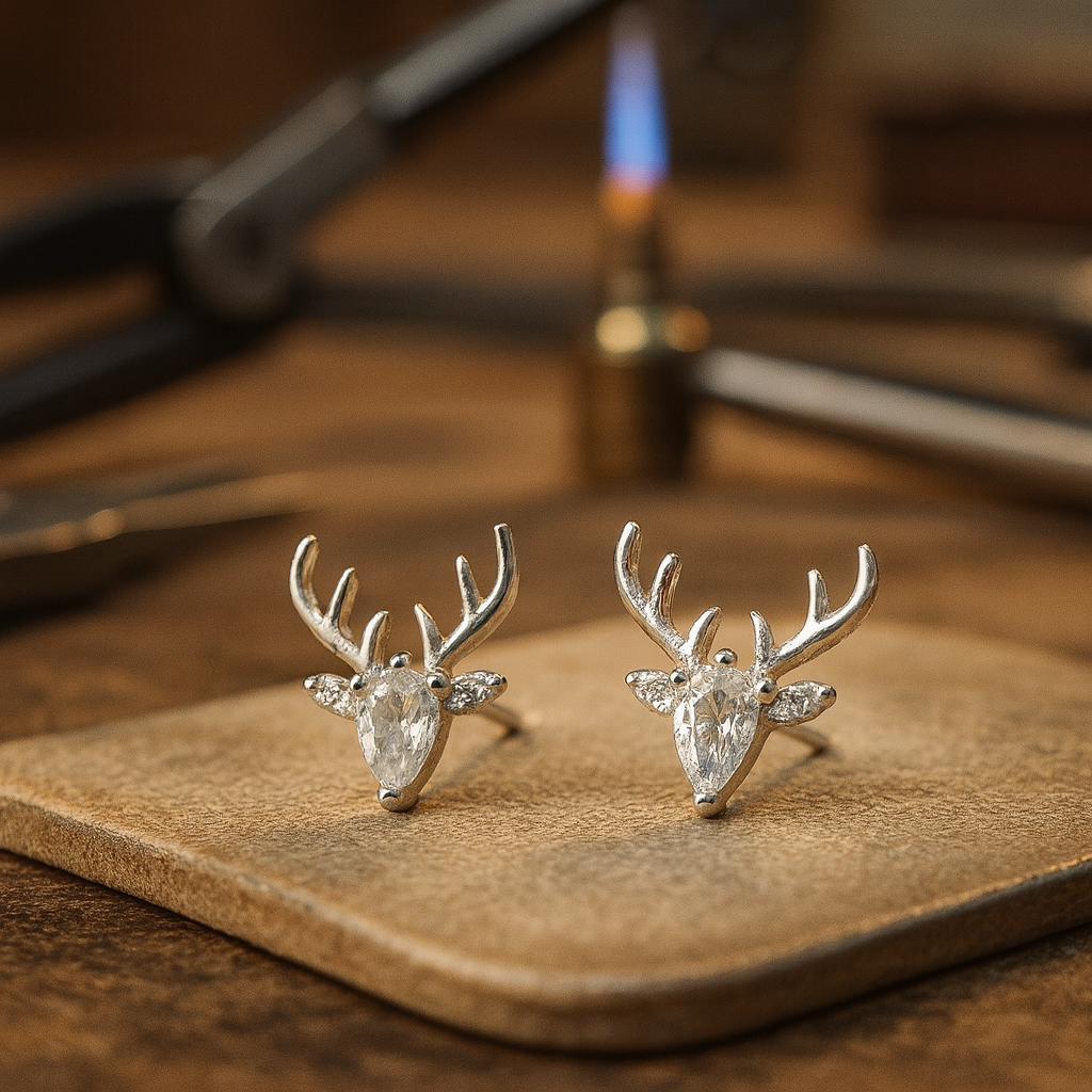 Boucles d'oreilles Bois avec Zircon Clair