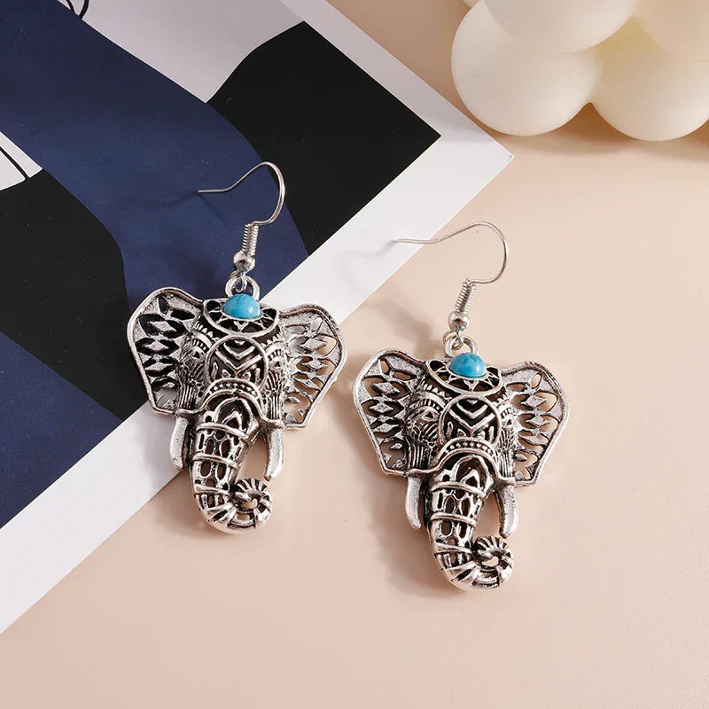 Boucles d'oreilles Tomettes Éléphant Vintage Argent Bohème