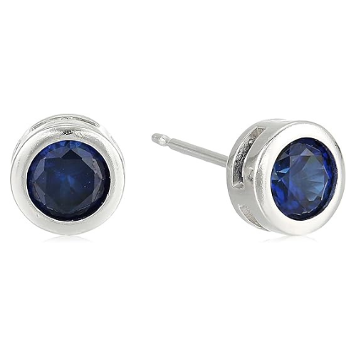 Boucles d'oreilles stud saphir à bezel | Or Blanc