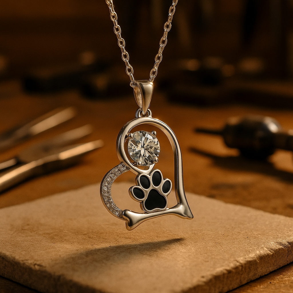 Collier Os et Empreinte Patte de Chien Faits Main avec Zircone