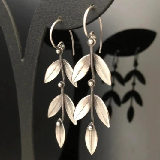 Boucles d'Oreilles Pendantes Feuille Argent Boho