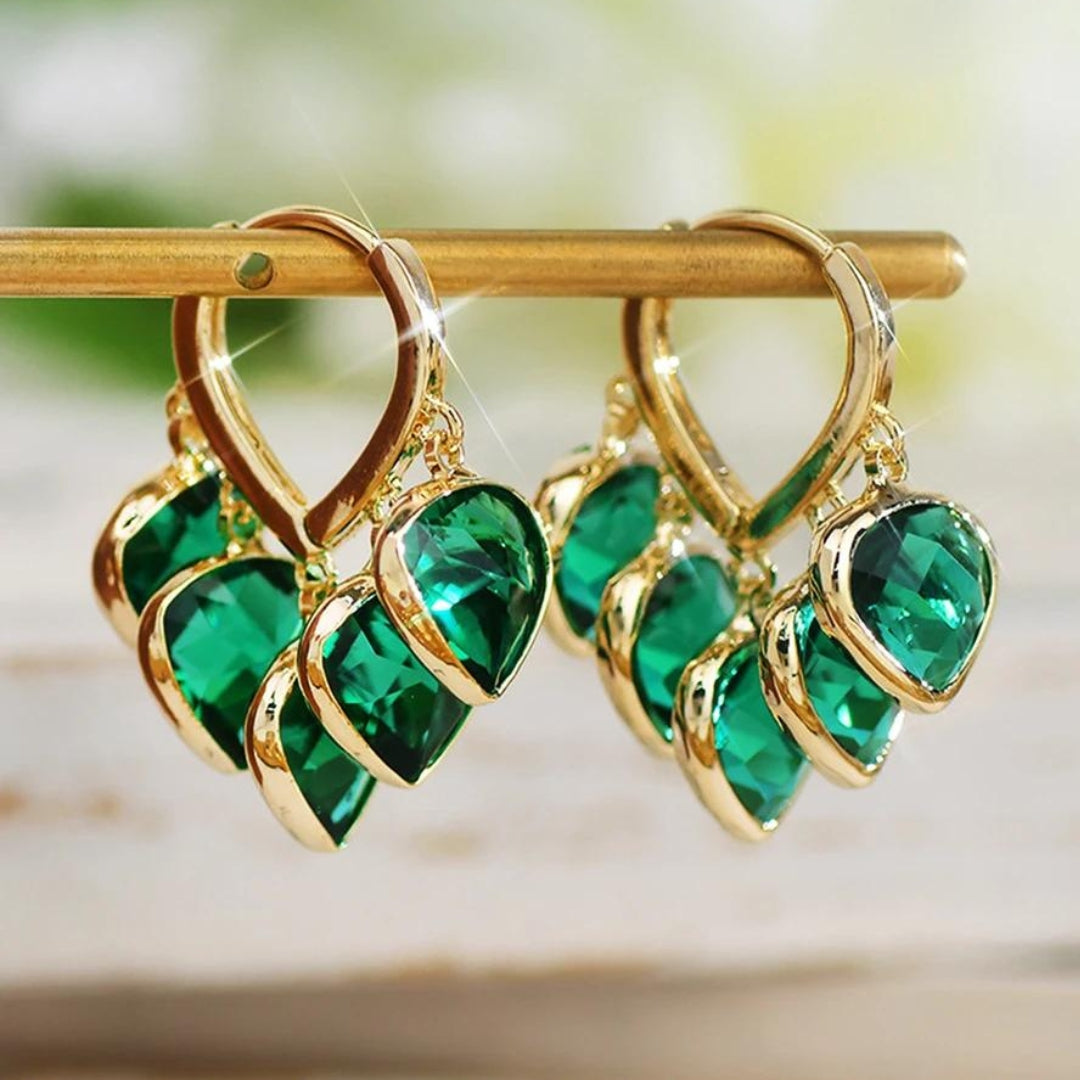 Boucles d'Oreilles Feuille d'Or Vert