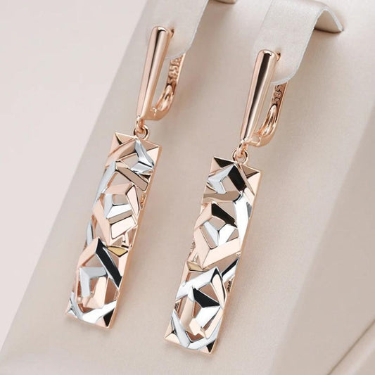 Boucles d’Oreilles Élégantes Rectangulaires en Or et Argent