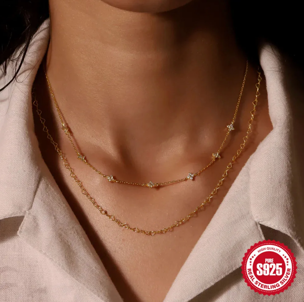 Collier Argent Zircone 2 Pierres Jaune Plaque Or Shining Pearls 3 Perles 4 Mm Coeur 40 44 Cm 611656