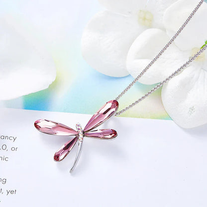 Collier Pendentif Libellule Cristal Rose