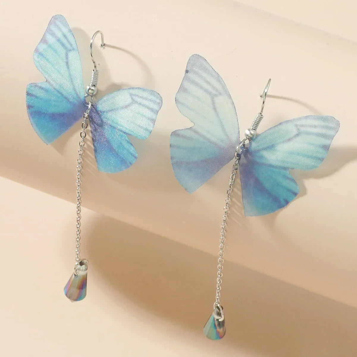 Boucles d'oreilles Papillon Cristal Tressé Bleu