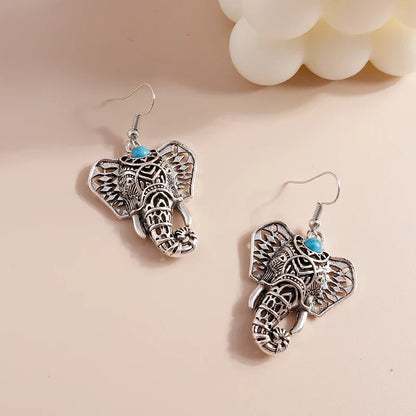 Boucles d'oreilles Tomettes Éléphant Vintage Argent Bohème