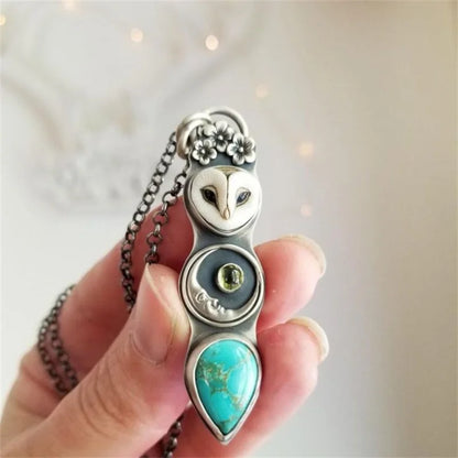 Bar Collier Sagesse Hibou Turquoise