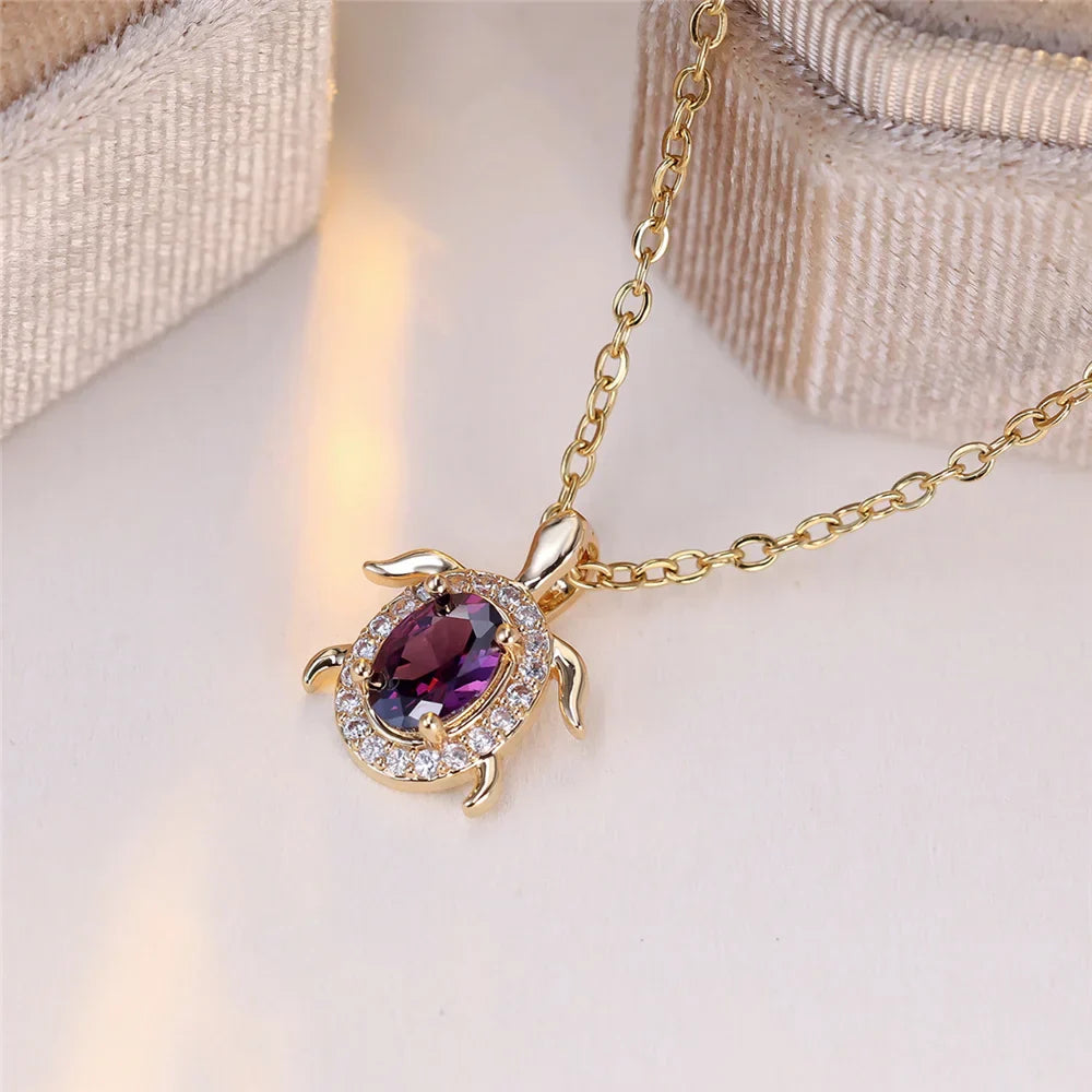 Collier Pendentif Tortue Cristal Violet
