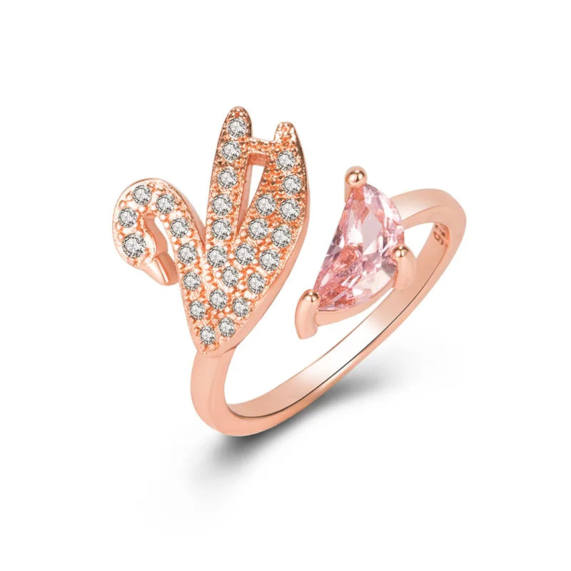 Bague Cygne Cristal - Réglable Or Rose