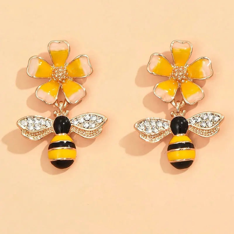Boucles d'oreilles Tomettes Abeille et Tournesol